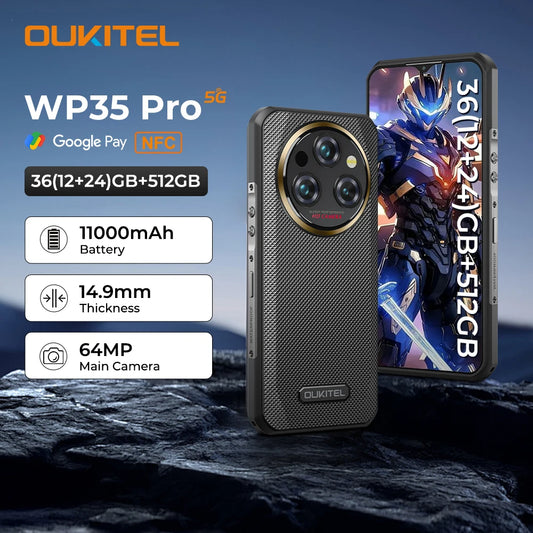 Teléfono inteligente resistente Oukitel WP35 PRO, 5G, 11000 mAh, 36 GB + 512 GB, Android 14, 64 MP, NFC