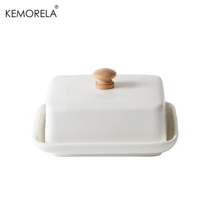 KEMORELA Mantequera de cerámica con tapa, rectangular, sellable, para guardar quesos, de alta gama y elegante para cocina y restaurante.