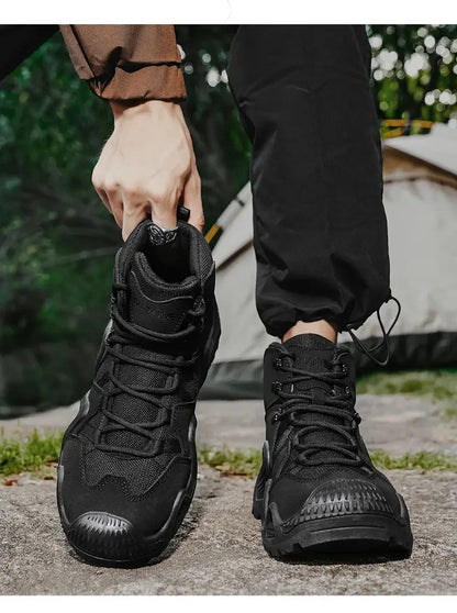 Botas tácticas para hombre con correas para entrenamiento de combate, impermeables, transpirables, ideales para senderismo y uso multifuncional en motocicleta.