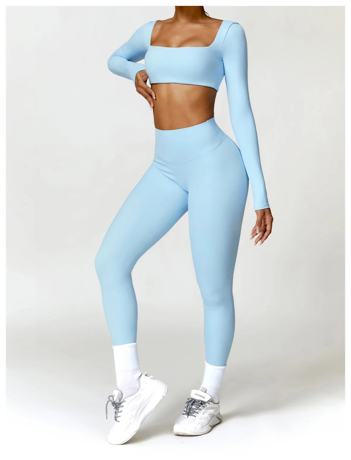 Conjunto de chándal de yoga para mujer, 2 piezas, ropa deportiva para entrenamiento, ropa deportiva, leggings de gimnasio, sujetador de fitness, top corto, trajes deportivos de manga larga