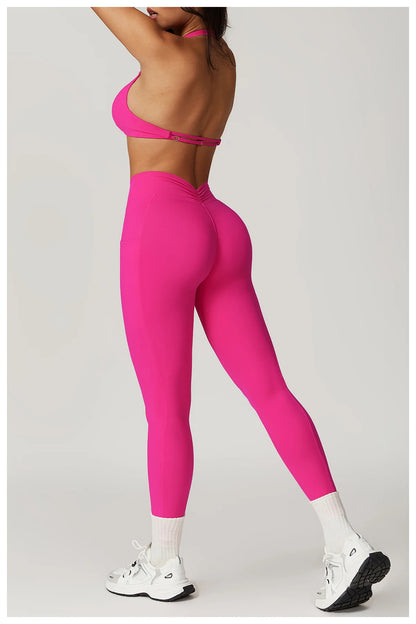 V-shaped Back Yoga Pants High Waist Leggings Gym Workout Tights Sport Women Fitness Female Legging Tummy Control Running Tights