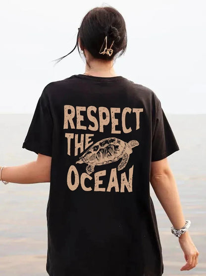 Camisetas de tortuga verde del océano para mujer, camisetas casuales de moda, transpirables, de manga corta y cuello redondo, ropa de calle