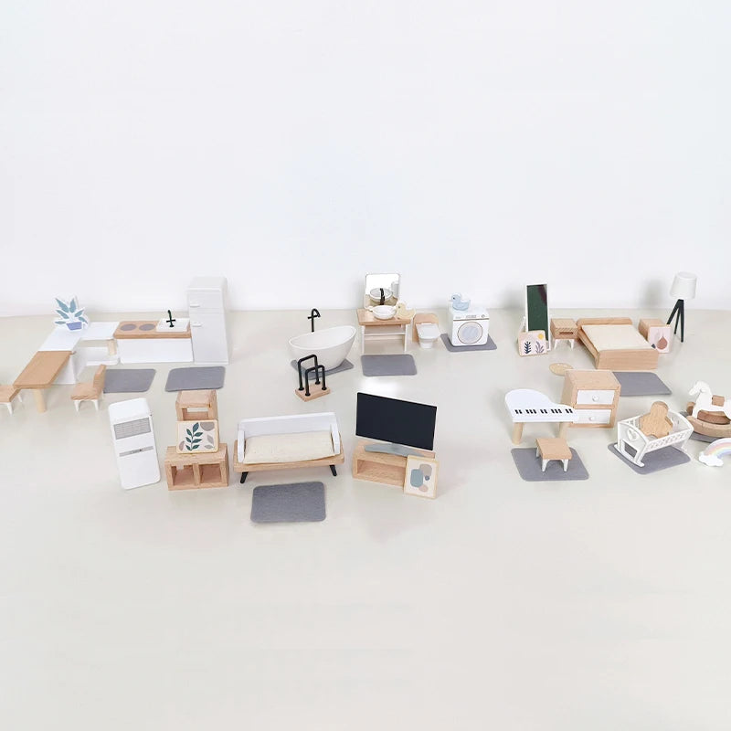 Accesorios en miniatura para casa de muñecas, colección de muebles para el hogar de la familia Forest, juego de ollas de cocina para niños y niñas, regalo