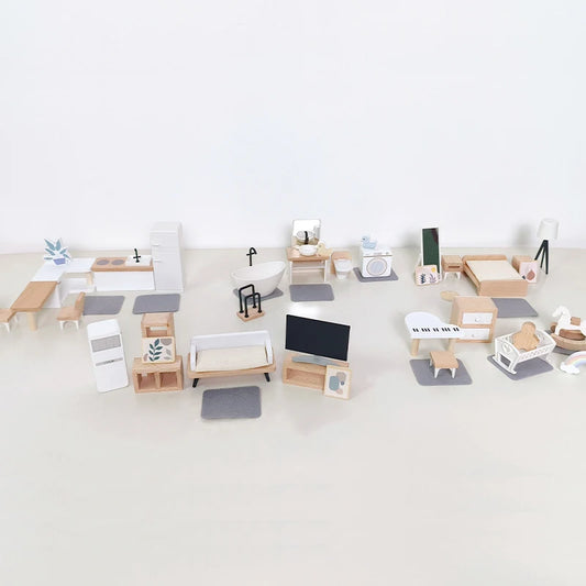 Accesorios en miniatura para casa de muñecas, colección de muebles para el hogar de la familia Forest, juego de ollas de cocina para niños y niñas, regalo