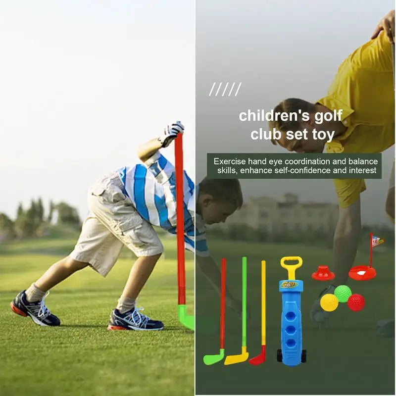 Juguetes de golf portátiles para exteriores, juego de ejercicio en interiores con pelotas y palos de golf de entrenamiento. Juego de juguetes de golf.