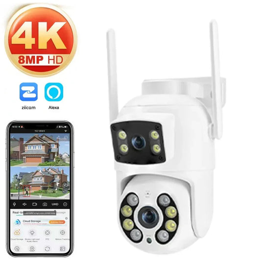 Cámara IP de seguridad CCTV TAITAS 8MP 4K PTZ Wifi con lente dual, pantalla dual, detección humana IA, inalámbrica, para exteriores, Ziicam