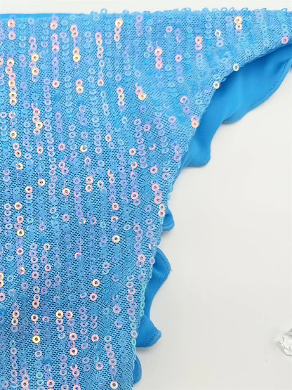 Bikini unicolor con purpurina, bañador sexy con cuello halter, traje de baño para mujer, conjunto de bikini con lentejuelas brillantes, ropa de playa, bikini brasileño