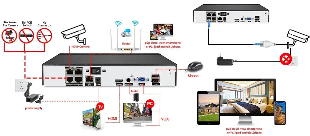 Cámara IP NINIVISION IPC-8MP HD Negra PoE Carcasa Metálica Micrófono Integrado Audio Visión Nocturna a Color Video de Vigilancia para NVR IP 4K de 10 canales
