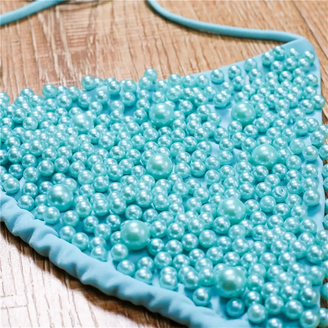 Bikini de lujo con perlas y escote halter, mini bikinis, micro bikinis, traje de baño femenino, conjunto de bikini de dos piezas, traje de baño para mujer