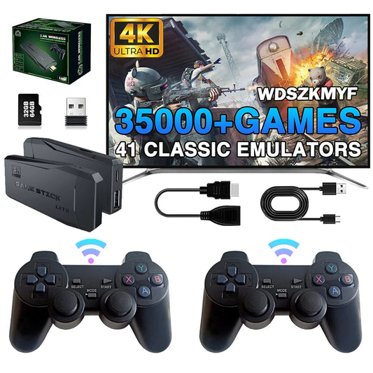 NUEVA consola de videojuegos con más de 20 000 juegos integrados, reproductor de juegos portátil retro, 64 GB, 4K, TV, mando inalámbrico de 2,4 GB