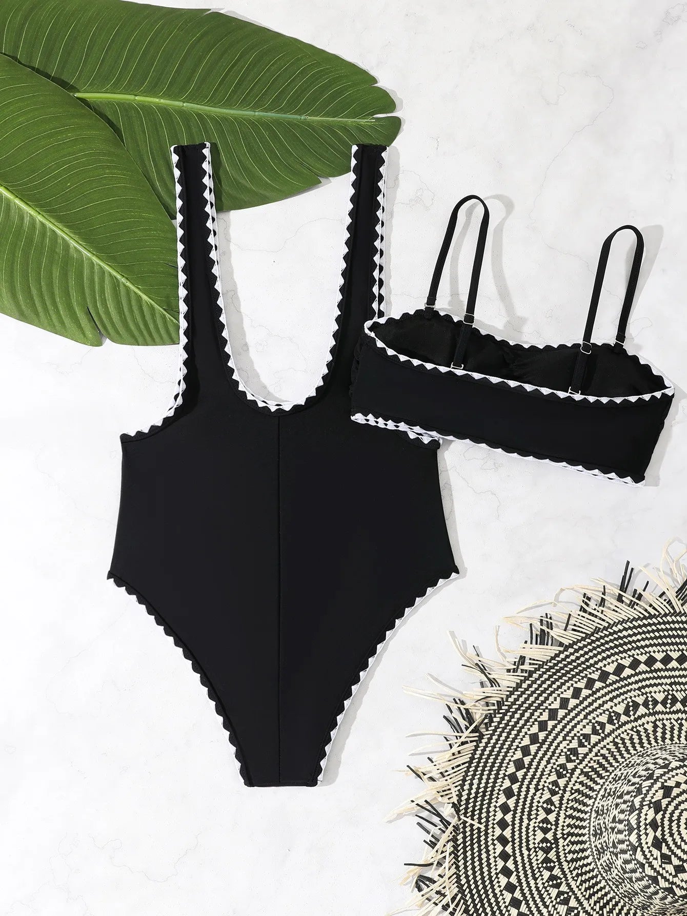 Vigoashely 2025 Sexy Black Two Piece Swimwear Women Push UP Hollow One Piece Swimsuit Monokini Backless Beach Lady Bathing Suit