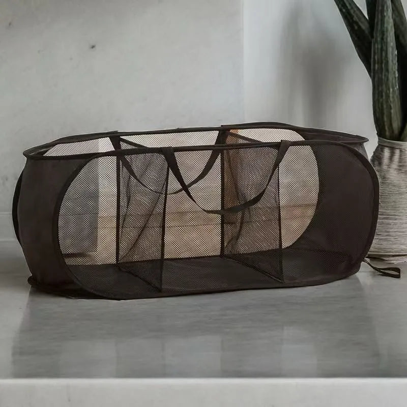 Cesta de lavandería plegable y duradera, cesta de lavandería de malla desplegable con bolsillo lateral, cesta de almacenamiento de ropa plegable con refuerzo