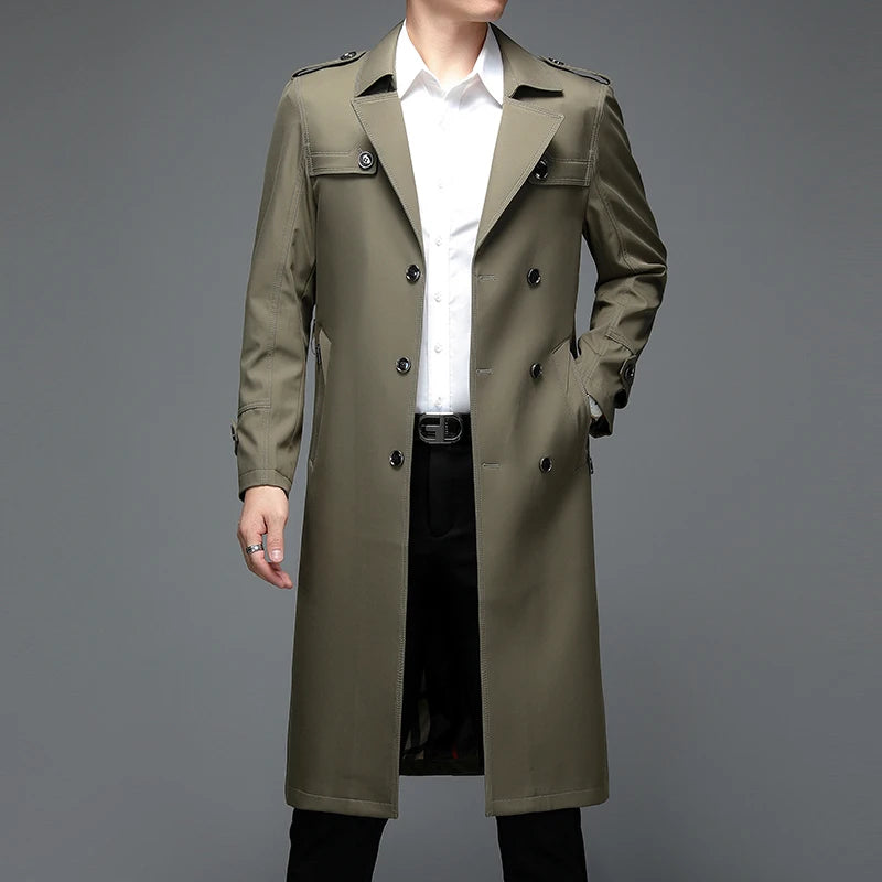 Spring Autumn Streetwear Fashion Trench Coat Men's Designer Overlong British Coats Man's Clothing With Epaulets Men's Jackets