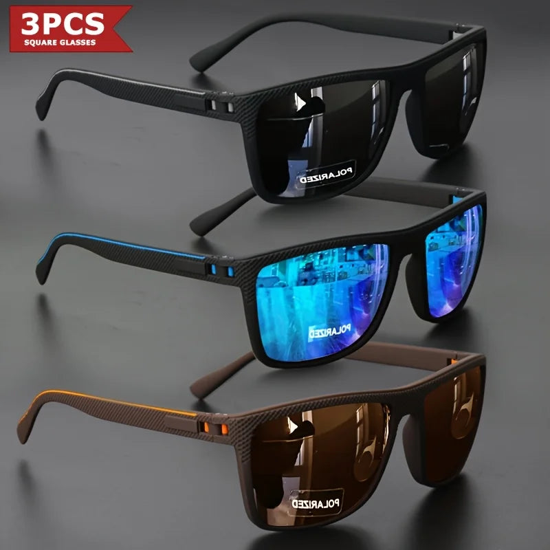 Gafas de sol polarizadas con montura cuadrada, bisagras de resorte de alta calidad, lentes con revestimiento multicolor para vacaciones, conducción, pesca y protección UV.