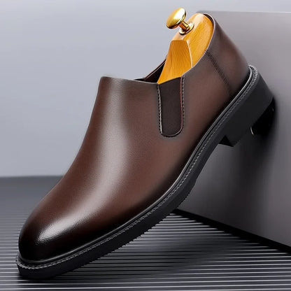 Zapatos de negocios de punta redonda para hombre, botas cortas, cómodos, de suela suave, altos, sin cordones, para primavera y otoño, de cuero, informales