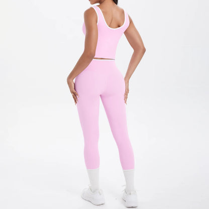 Conjunto de 2 piezas de pantalones de yoga con espalda descubierta y leggings para correr, de cintura alta, con estampado de melocotón y glúteos, para fitness y deportes.