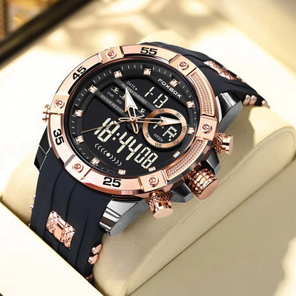 Reloj de pulsera de cuarzo de lujo FOXBOX para hombre, deportivo, impermeable, con doble pantalla, LED digital militar, de acero, para negocios + caja.