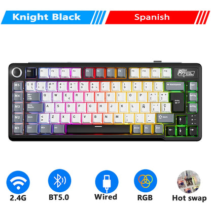 RK ROYAL KLUDGE L75 Teclado mecánico personalizable con cinco teclas de acceso directo, estructura de junta, retroiluminación RGB de tres modos, teclado para gamers