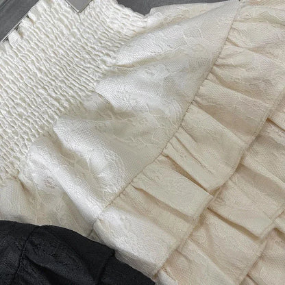 Minifaldas con volantes para mujer, estilo kawaii, de cintura alta, con encaje, estilo coreano, color negro, para verano