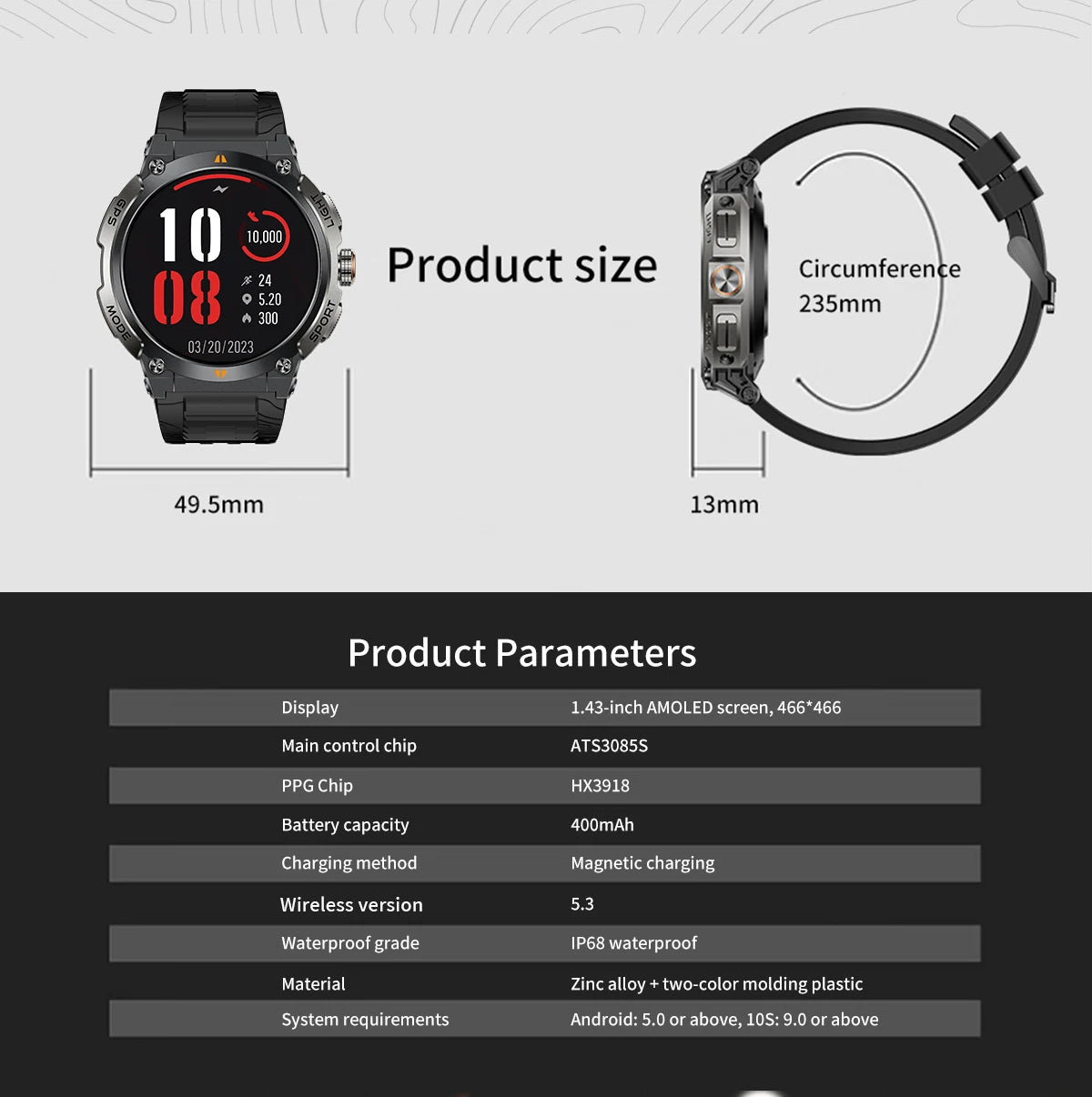 LIGE - Nuevo reloj inteligente con GPS para hombre, llamadas Bluetooth, batería grande de 400 mAh, pantalla AMOLED de 1,43 pulgadas, voz IA, IP68, resistente al agua