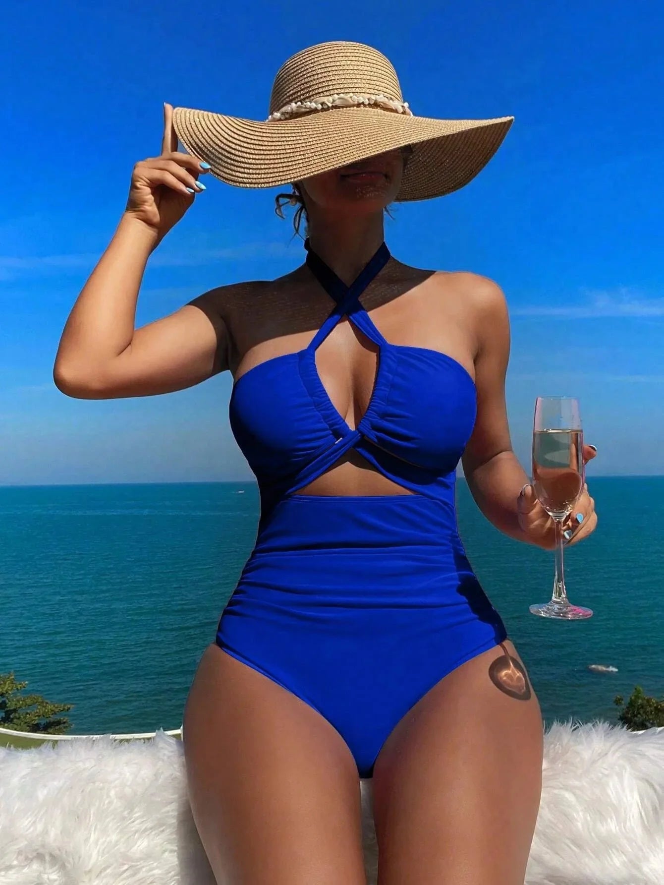 Traje de baño de una pieza de cintura alta sexy para mujer, color puro, novedad de 2025, elegante y a la moda, ropa de playa.