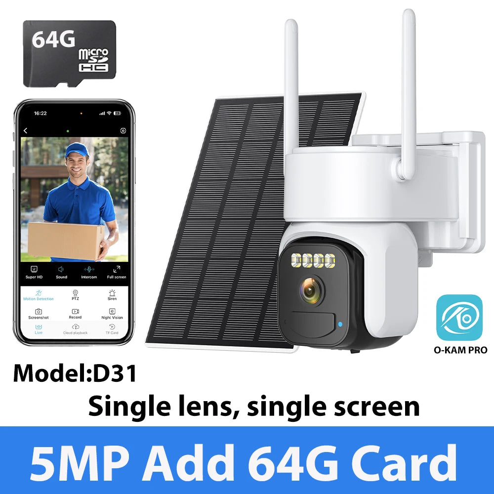 Cámara de seguridad exterior inalámbrica WiFi solar de 10 MP y 5K con doble lente, doble pantalla, seguimiento automático y zoom digital 5X. Incluye doble lente y doble pantalla.
