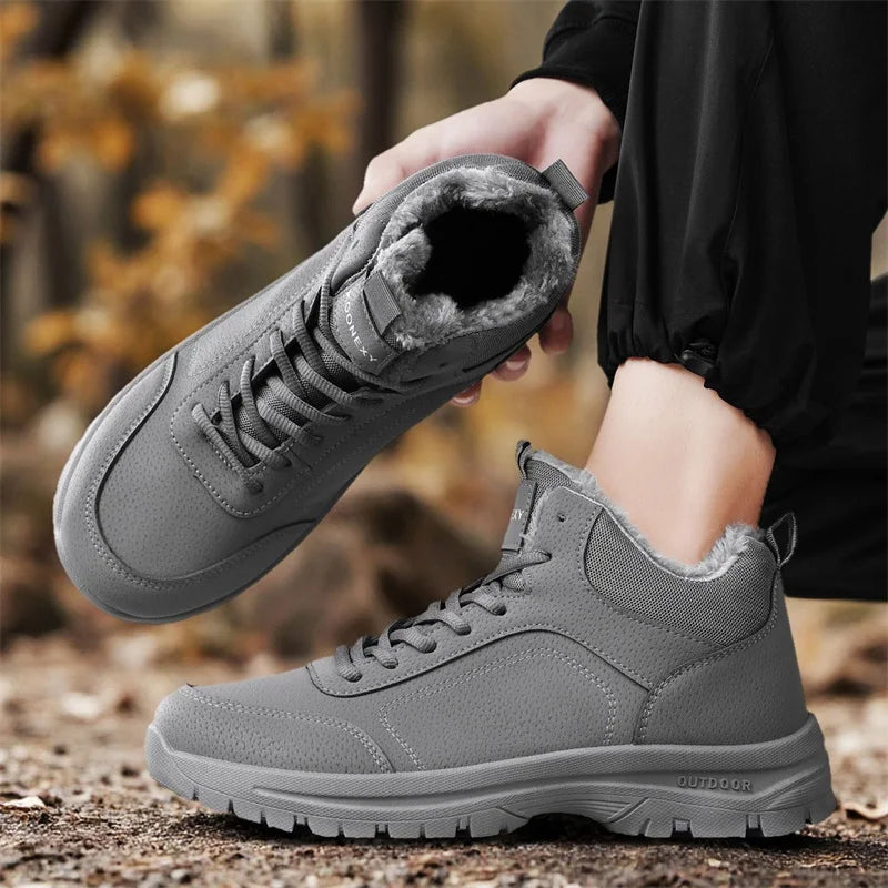 Botas de nieve de gran tamaño para hombre, zapatos de invierno de algodón, botines, zapatos de trabajo para hombre, botas de cuero impermeables de alta calidad, Bota Masculina