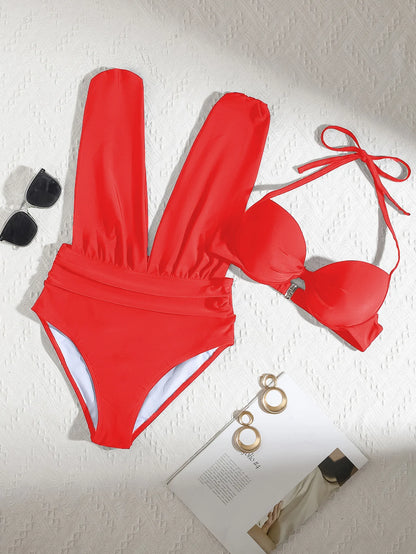 Conjunto de bikini de dos piezas con cuello halter para mujer, bañador sexy liso, push up ajustado, sin espalda, traje de baño de verano para playa, 2025