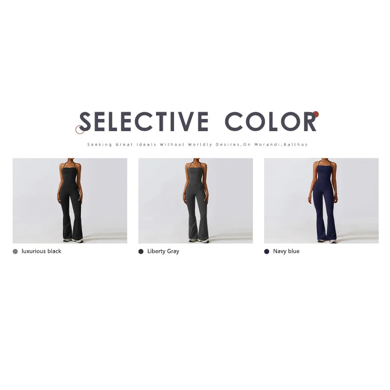 Ctenkevet - Mono de yoga sin mangas para mujer, mono acampanado para gimnasio, ropa deportiva sin espalda y con cuello colgante para mujer