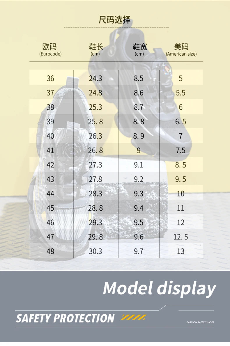 Small Size Rotary Buckle Work Safety Shoes For Men Air Soft Sole Lightweight Protective Work Sneakers Men and Women Shoes