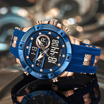Reloj de pulsera de cuarzo de lujo FOXBOX para hombre, deportivo, impermeable, con doble pantalla, LED digital militar, de acero, para negocios + caja.