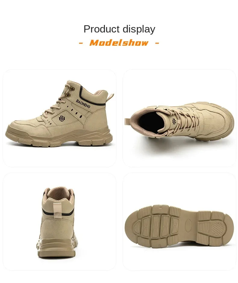Botas de seguridad de caña alta para hombre, con puntera de acero y protección antipinchazos. Calzado de trabajo resistente y protector para la construcción.