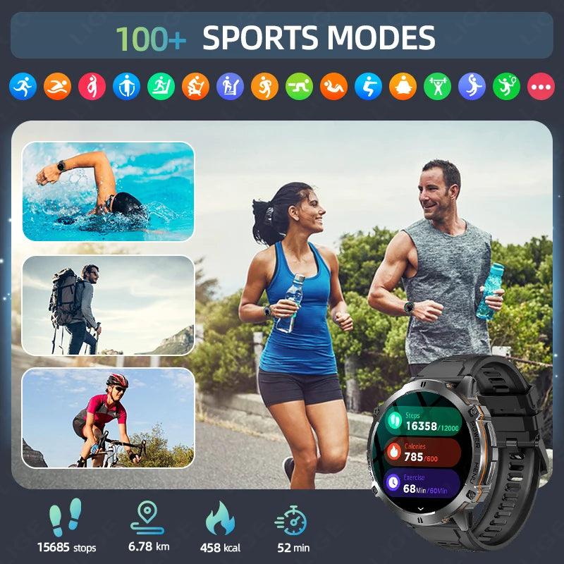 Reloj inteligente LIGE para hombre, con batería de 900 mAh, Bluetooth, llamadas, frecuencia cardíaca, oxígeno en sangre, brújula, monitor de salud, resistente al agua