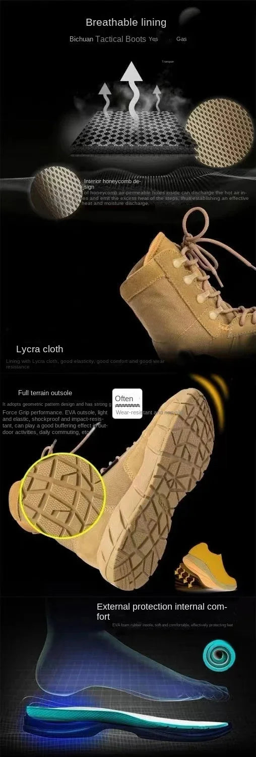 Botas tácticas ligeras para hombre, botas de combate, entrenamiento, con cordones, impermeables, para actividades al aire libre, senderismo y transpirables.