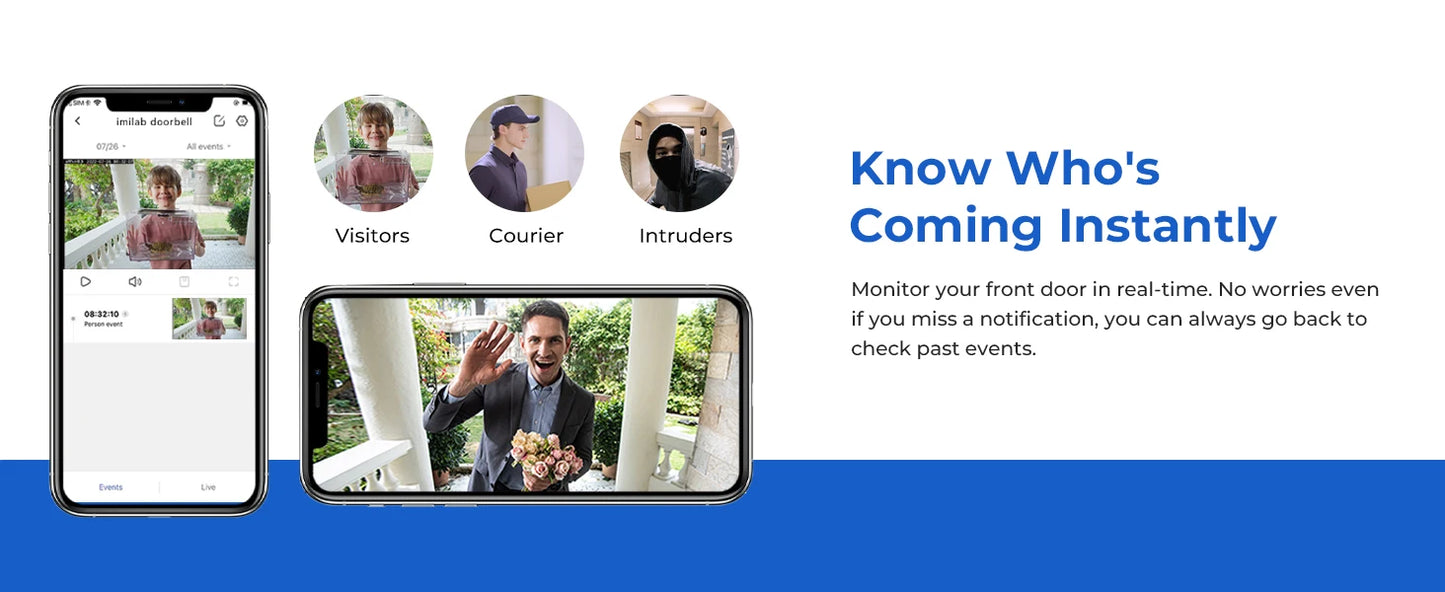 IMILAB Smart Home Video Doorbell Camera WiFi 2.5K Security Protection Human Detection Local Storag Instant Alert 5200mAh