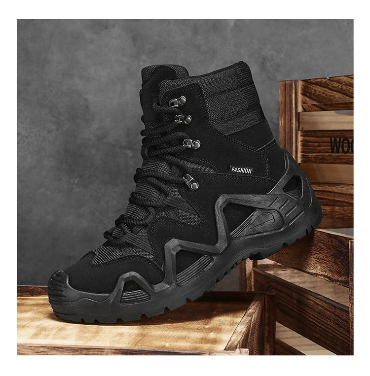 Botas tácticas para hombre con correas para entrenamiento de combate, impermeables, transpirables, ideales para senderismo y uso multifuncional en motocicleta.