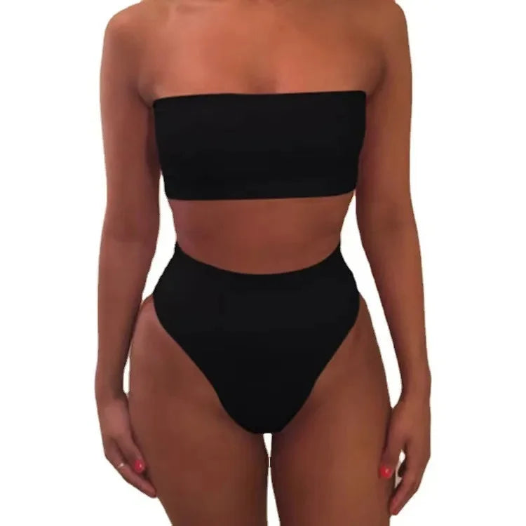 Traje de baño de dos piezas con bandeau de color liso sexy, conjunto de bikini de moda para primavera y verano, traje de baño separado con parte superior e inferior a la moda.