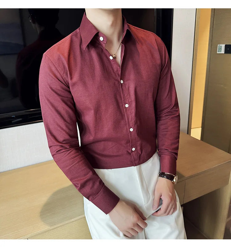 Camisa de hombre de color liso de alta calidad, 55 % algodón y 45 % lino, transpirable y con absorción de sudor, de manga larga. Tallas M-4XL.