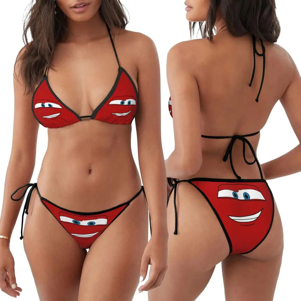 Conjunto de bikini personalizado de Rayo McQueen, traje de baño de dos piezas, bikinis de coches para mujer, conjuntos de bikini triangulares sexys para mujer, traje de baño