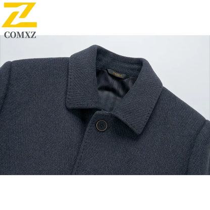 2025 Winter Men Wool Blend Overcoat Mid Length Double Faced Thick Warm Coat Detachable Goose Down Inner Premium TrenchCoat