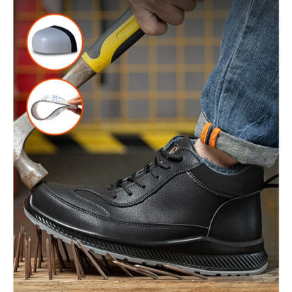 Calzado de seguridad de felpa para trabajos de invierno, resistente a impactos y perforaciones, fabricado en piel sintética de microfibra y algodón.