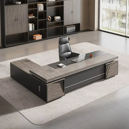 Organizador de escritorio de oficina vintage de lujo ligero en forma de L, escritorios de computadora de madera oscura de mediados de siglo, muebles de oficina Work Art Bureau Meuble