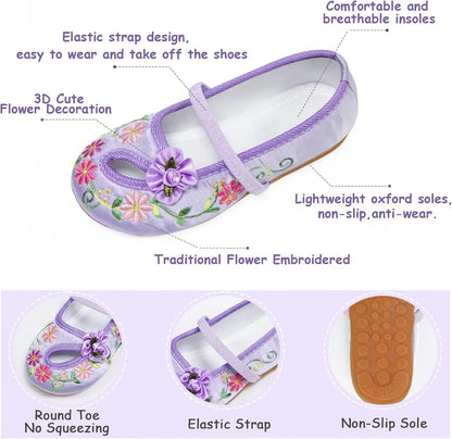 Zapatos planos con bordado floral para niñas, estilo chino, cómodos, protectores para pies, talla 25-34