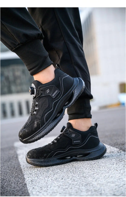 Zapatos de seguridad de trabajo con botón giratorio para hombres y mujeres, zapatos con puntera de acero, botas de seguridad indestructibles, zapatillas de trabajo protectoras ligeras.