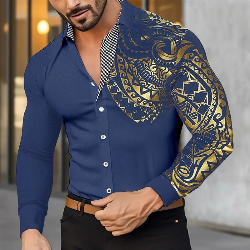 Camisa de hombre abotonada, estilo hawaiano, manga larga, solapa, suave y cómoda, con diseño moderno de botones.
