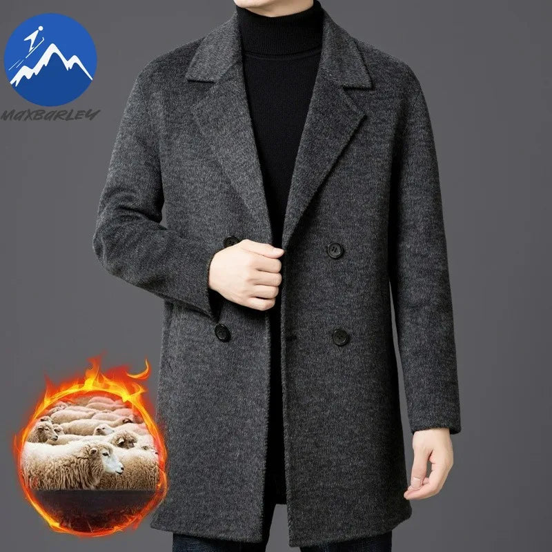 Chaqueta de lana de lujo para hombre Maxbarley, cuello de traje, abrigo ligero y cálido para trabajo, viajes informales, resistente al frío, mezcla de lana para invierno