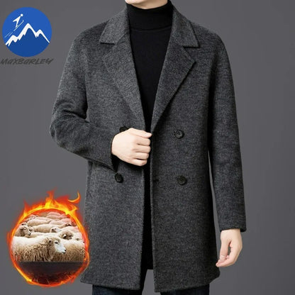 Chaqueta de lana de lujo para hombre Maxbarley, cuello de traje, abrigo ligero y cálido para trabajo, viajes informales, resistente al frío, mezcla de lana para invierno