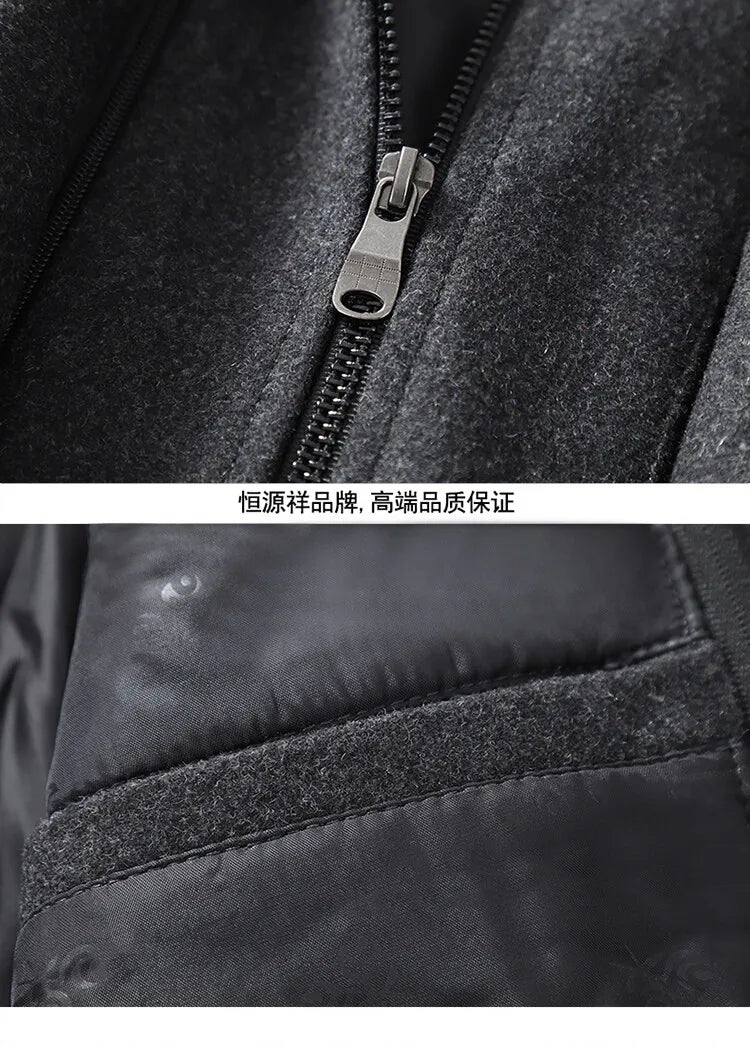 2025 High quality men's wool coat medium length double collar winter plus cotton thickened wool coat men's coat