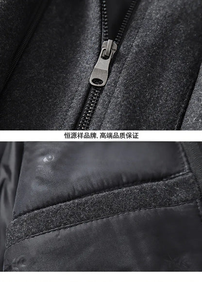 2025 High quality men's wool coat medium length double collar winter plus cotton thickened wool coat men's coat
