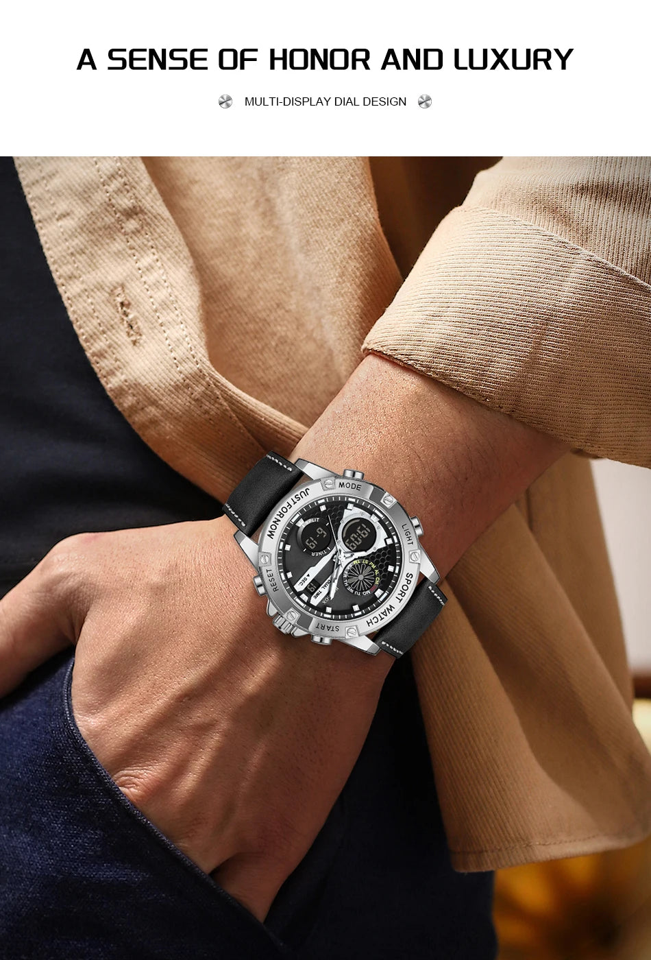 FOXBOX Relojes de lujo de moda para hombre, reloj de pulsera luminoso resistente al agua con fecha y doble horario para hombre, relojes de cuarzo para hombre, relojes masculinos